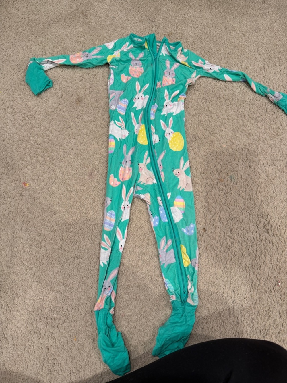 Little Sleepies Teal Bunny & Egg Print Footed One-Piece Pajamas